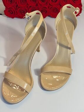 Stuart Weitzman Nudistong Nude Patent Ankle Strap Sandals